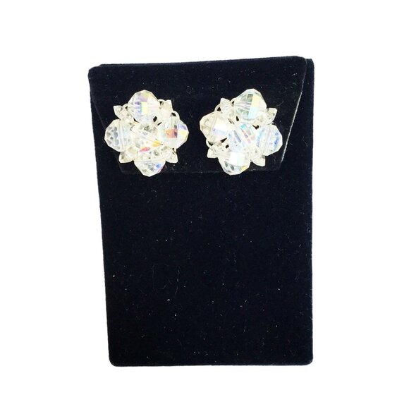 LAGUNA AB Aurora Borealis Clusters Clips Earrings Glass Faceted Crystal Beads - Picture 1 of 3